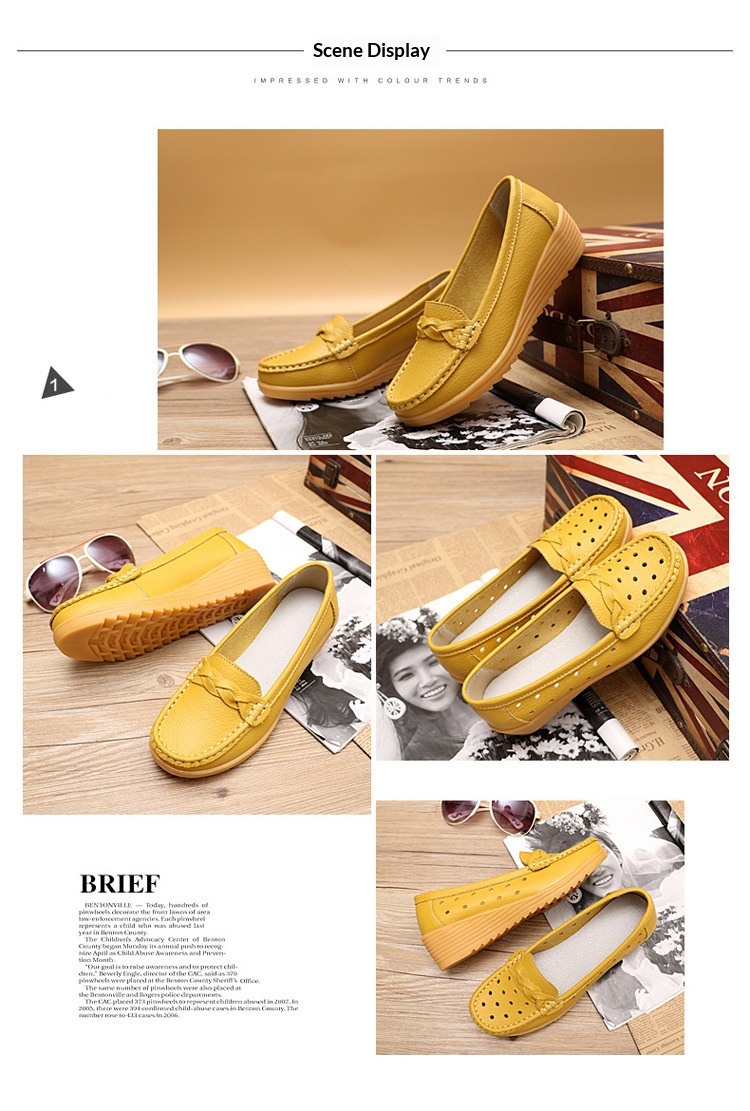 ShoeGlobe Cross-Border Spring Autumn New Cowhide Middle-Aged And Elderly Mom Women's Single Loafers Soft Sole Wedge Nurse Shoes_voghion.com