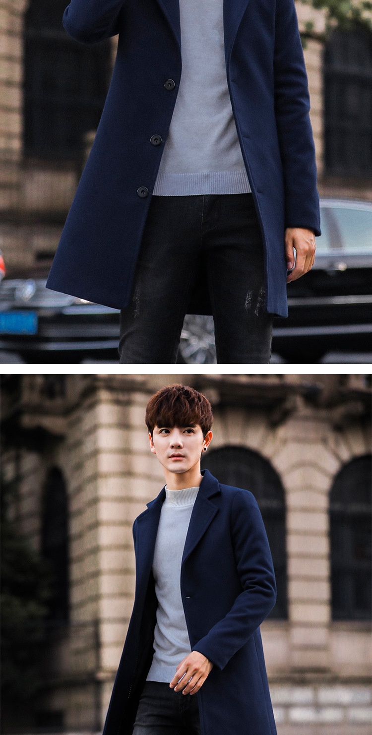 boy Boy Boy Autumn Winter New Wool Korean Style Slim Fit Mid-Length Trench Woolen Material Jacket Men's Coat_voghion.com
