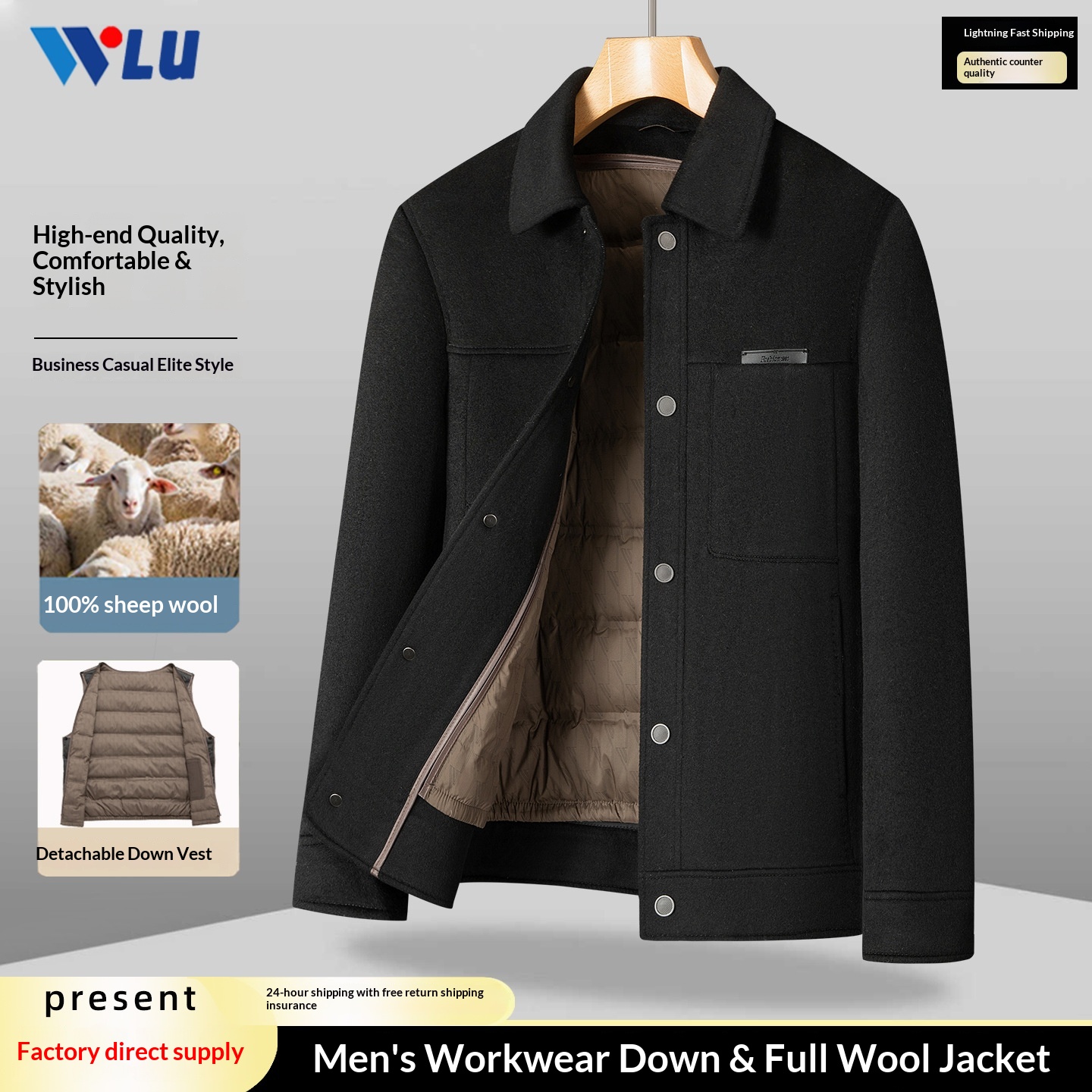 Manteau Boy Boy 100% laine double face Automne-Hiver 2025, nouveau manteau épais en duvet pour homme, vêtement de travail décontracté_voghion.com