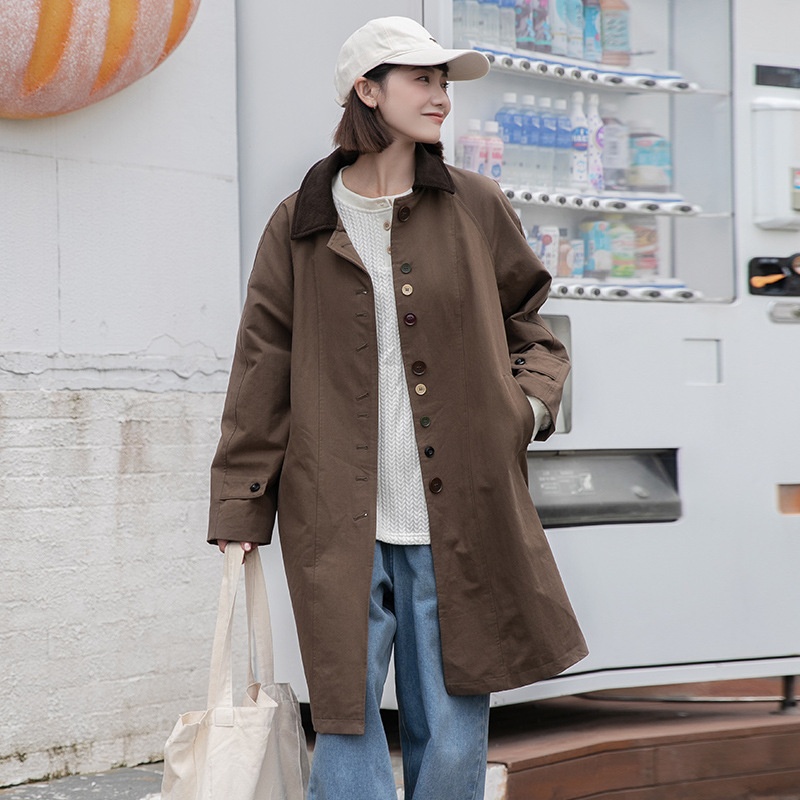 2025 Spring Japanese Style Long Trench Coat For Petite Women With Raglan_voghion.com