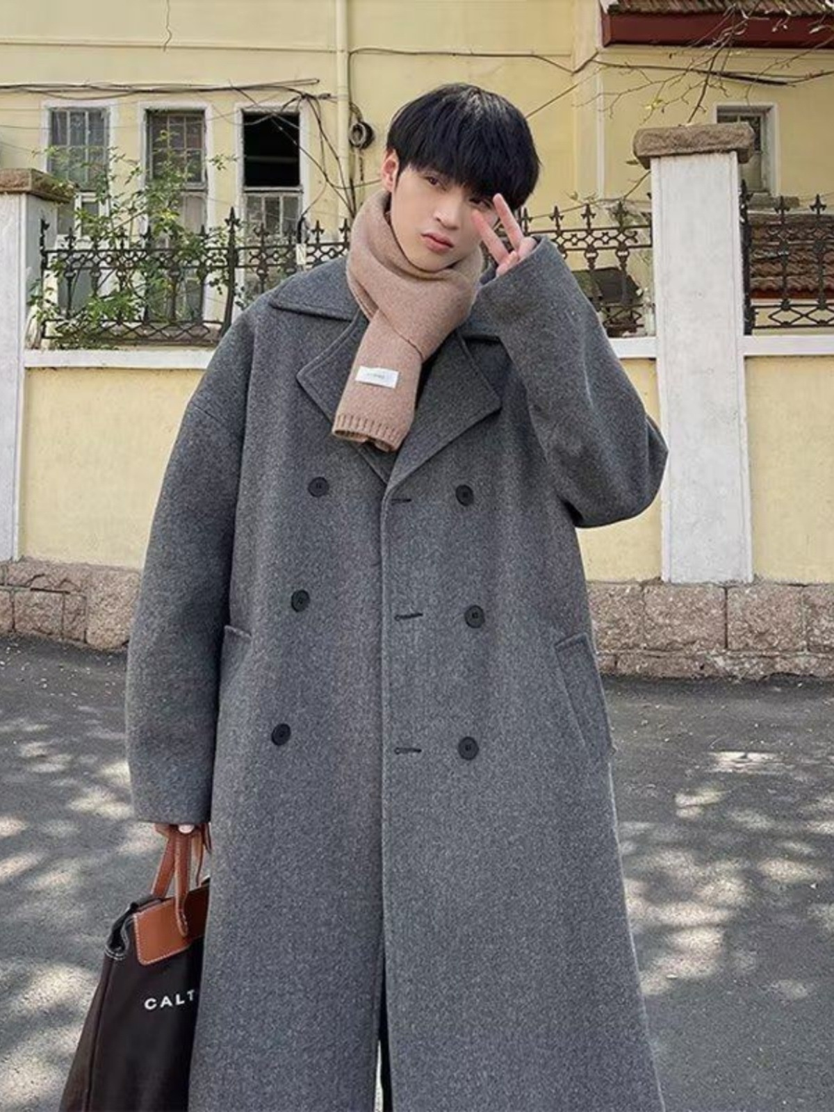 boy Boy Boy Cleanfit Dark Gray Wool For Men Winter High-End Feel Mid-Length Trench Coat Double-Breasted Woolen Jacket_voghion.com