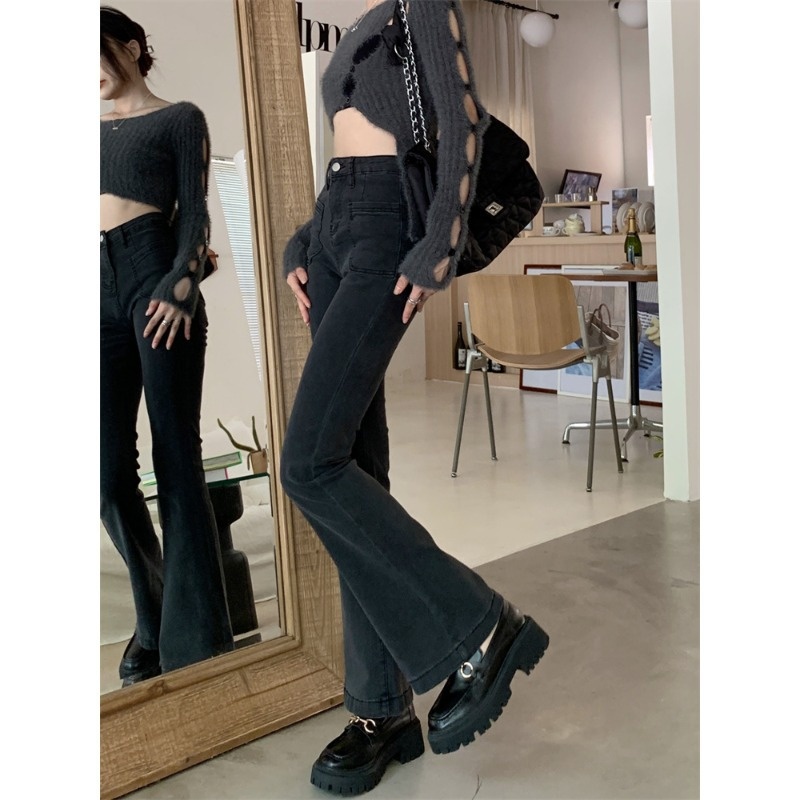 girl 0751 Flared Jeans For Women Spring High Waist Slimming Wide Leg 2023 New Small Petite Casual Bootcut Pants_voghion.com