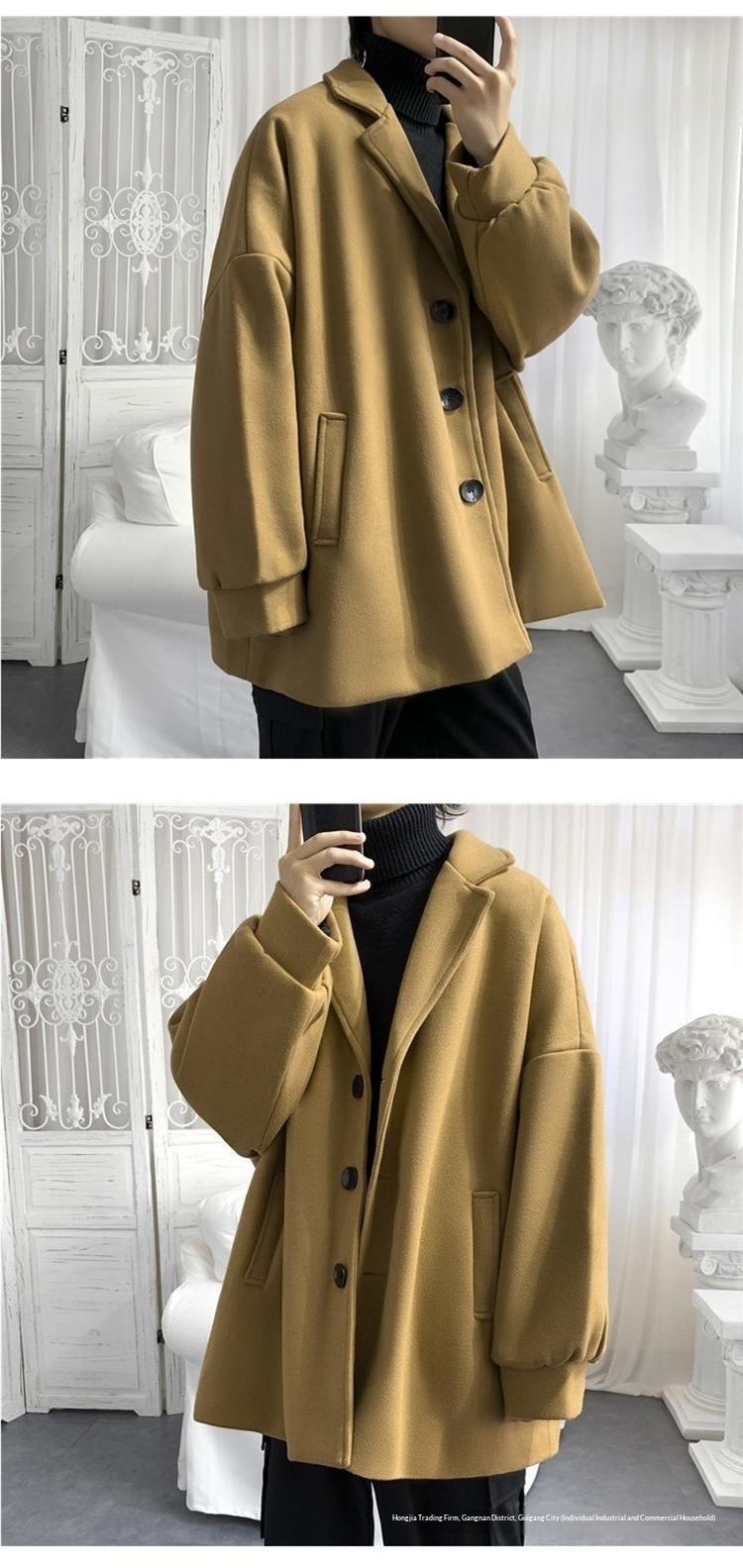 boy Boy Boy Medium Length Men's Jacket Autumn Winter Korean Version Loose Ins Trend Brand Simple Stylish Wool Trench Coat_voghion.com