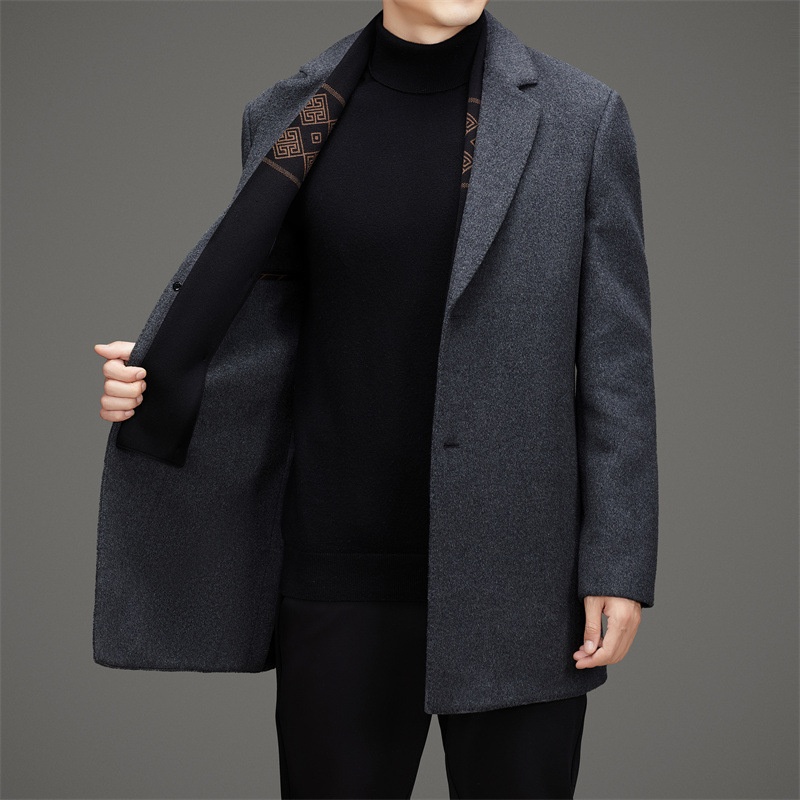 Herren-Herbst-Winter-Anzug, hochwertiger, fleecegefütterter Wollmantel, mittellange Jacke_voghion.com