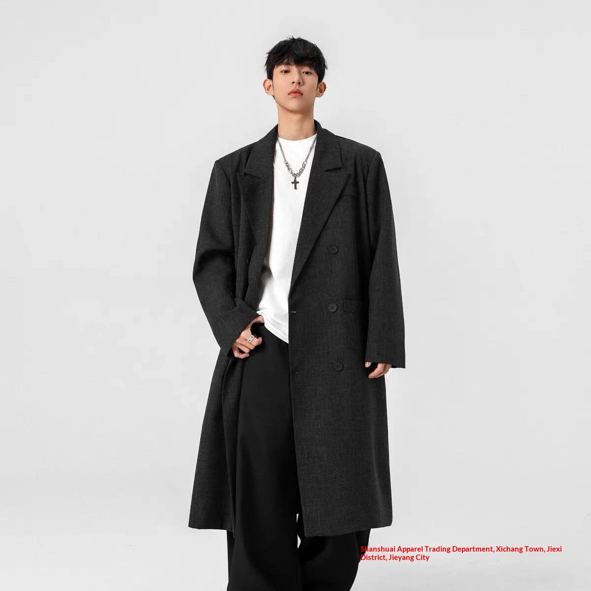 boy Boy Boy 2025 Autumn Winter New Men's Double-Breasted Mid-Length Trench With Shoulder Pads Over-the-Knee Woolen Coat_voghion.com