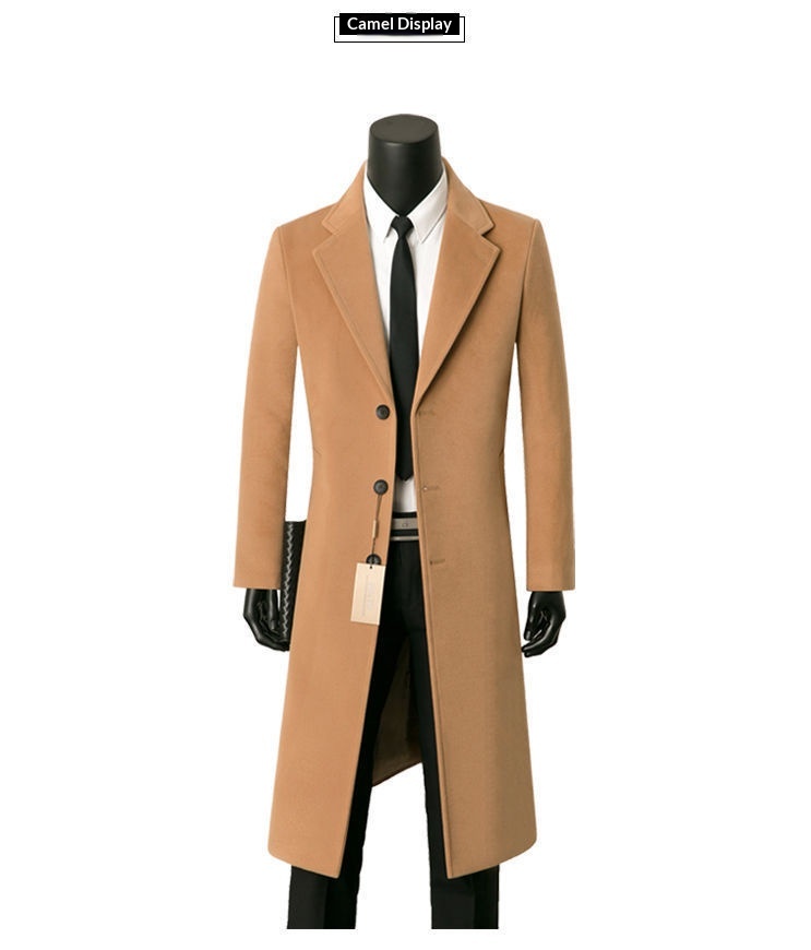 Jungen-Herbst-Winter-Mittellanger Business-Casual-Woll-Trenchcoat, warm, Anzugkragen, Herrenjacke_voghion.com