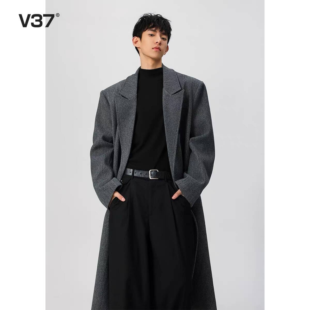 boy Boy Boy 2025 Autumn Winter New Men's Double-Breasted Mid-Length Trench With Shoulder Pads Over-the-Knee Woolen Coat_voghion.com