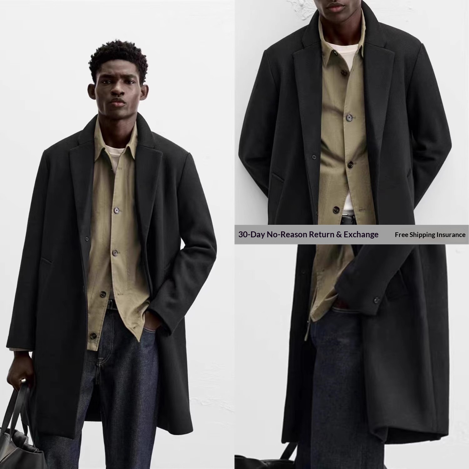 boy Boy Boy Autumn And Winter New Men's Mid-Length Wool Blend Shrinkable Turn-Down Collar Long Sleeve Coat Jacket_voghion.com