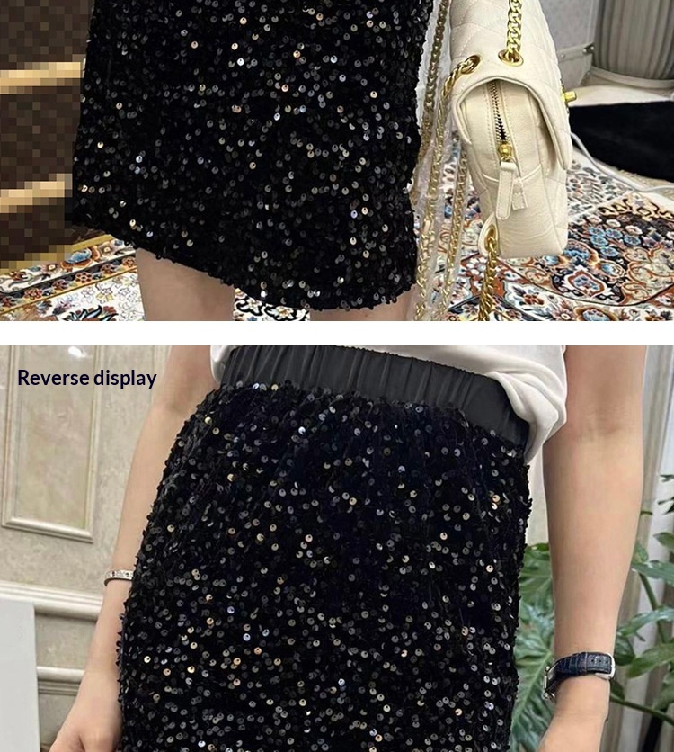 ChicShe Women's Fashion Station 25 New European Goods Trend Thickened Slit Velvet Sequin Mid-Length Bodycon Skirt For Women_voghion.com