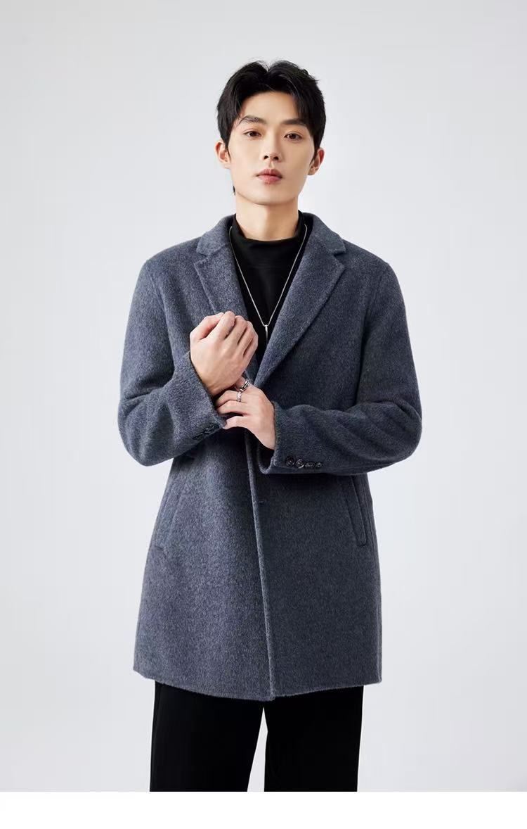 boy Boy Boy 100% Pure Double-Sided Wool Coat Men's Autumn Winter New Business Casual Mid-Length Jacket_voghion.com