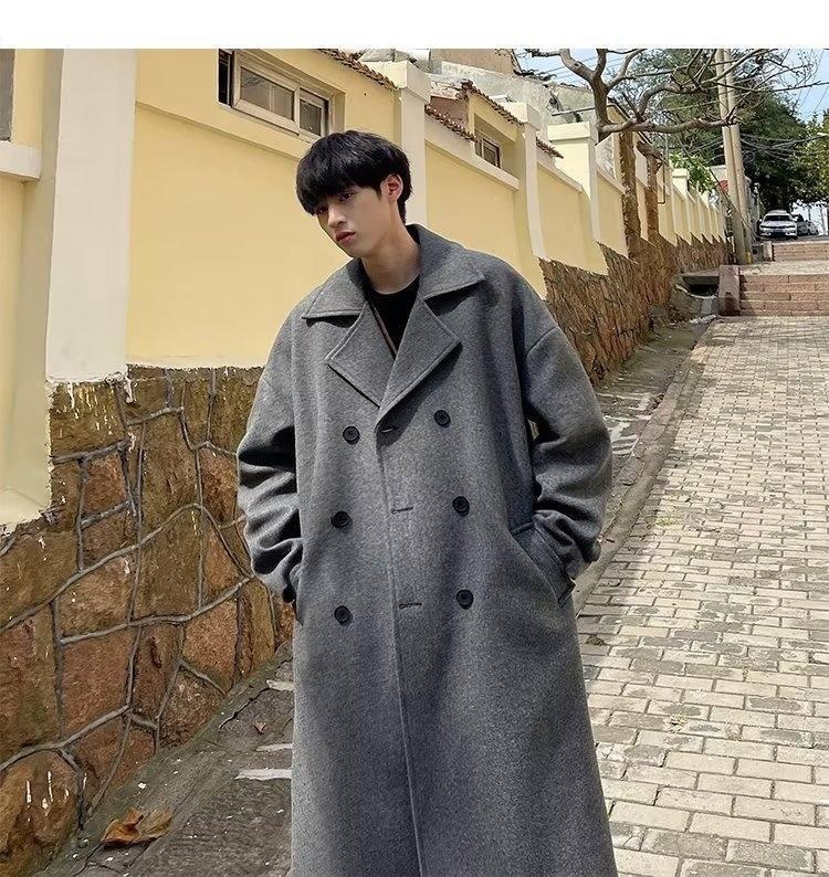 boy Boy Boy Cleanfit Dark Gray Wool For Men Winter High-End Feel Mid-Length Trench Coat Double-Breasted Woolen Jacket_voghion.com
