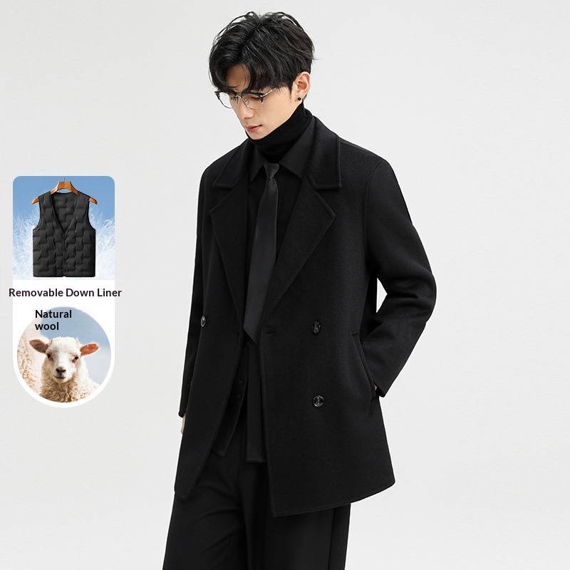 boy Boy Boy 2025 Autumn Winter Double-Sided Wool Men's Jacket New High-End Casual Short Coat Double-Breasted Down Liner_voghion.com