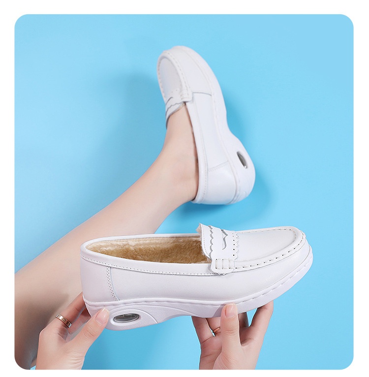ShoeGlobe Damen-Sneaker „Nurse“ aus echtem Leder, gepolstert, weich, atmungsaktiv, rutschfest, mit Fleece-Futter und dicker Sohle – ideal für Herbst und Winter. Warm und bequem._voghion.com