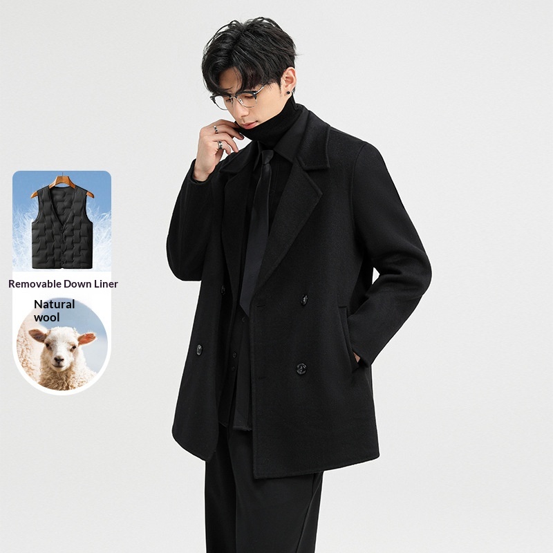 boy Boy Boy 2025 Autumn Winter Double-Sided Wool Men's Jacket New High-End Casual Short Coat Double-Breasted Down Liner_voghion.com