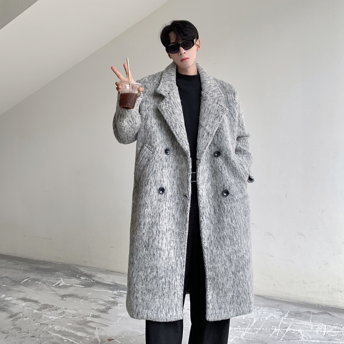 boy Boy Boy Cleanfit Mohair Wool For Men, Autumn And Winter Thickened Korean Style High-End Chic Mid-Length Trench Coat_voghion.com