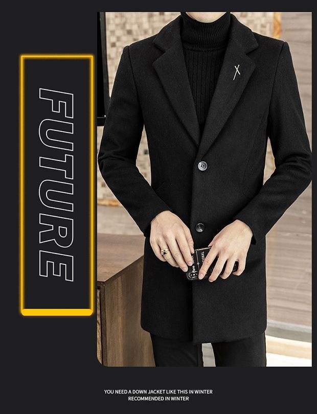 Manteau mi-long en laine style automne élégant hiver tendance coréen coupe slim pour homme_voghion.com