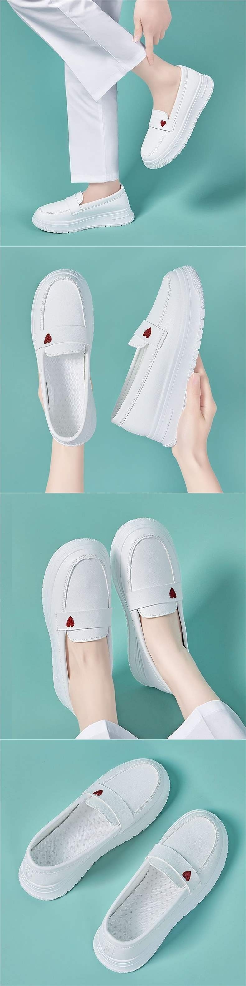 ShoeGlobe ShoeGlobe Yuechen Nurse Women, Soft Breathable, Thick Sole, Non-Slip, Hospital Work White Shoes, Slip-On, Height-Increasing_voghion.com