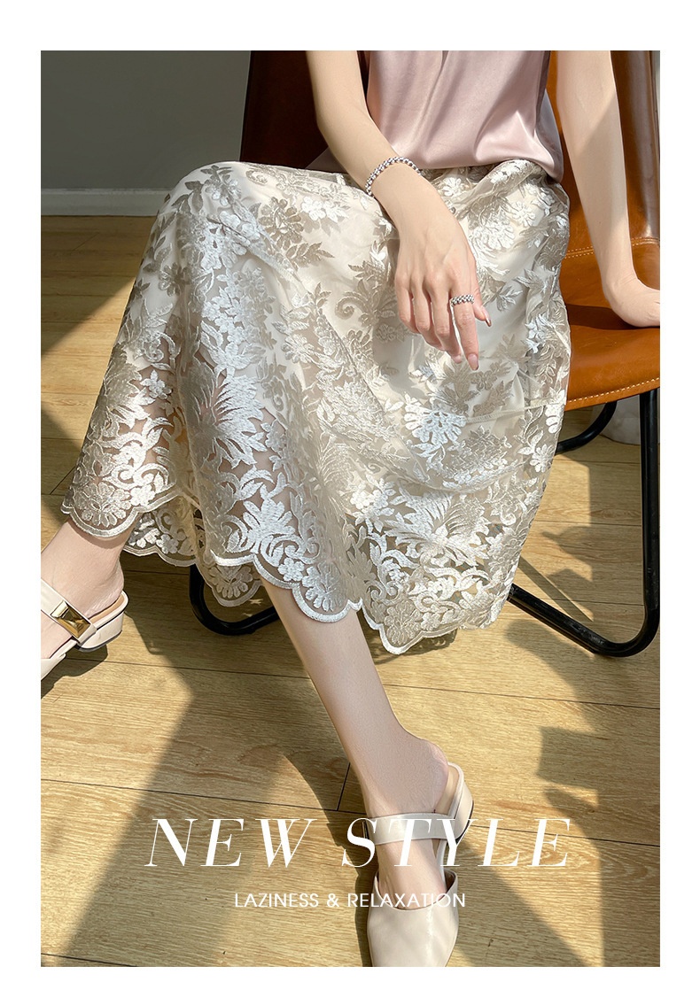 ChicShe Heavy Embroidery National Style A-Line For Women High Waist European Goods High-End French Elegant Covering Hips Lace_voghion.com