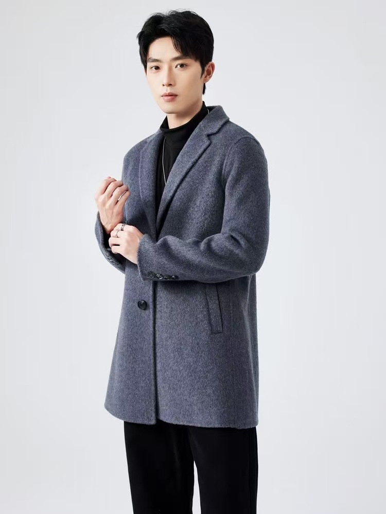 boy Boy Boy 100% Pure Double-Sided Wool Coat Men's Autumn Winter New Business Casual Mid-Length Jacket_voghion.com