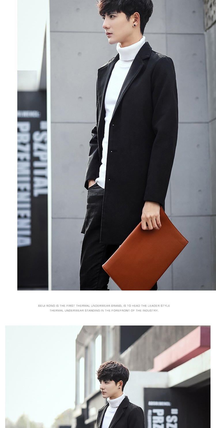 boy Boy Boy Autumn Winter New Wool Korean Style Slim Fit Mid-Length Trench Woolen Material Jacket Men's Coat_voghion.com