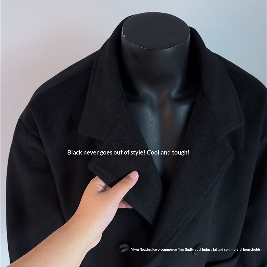 boy Boy Boy Black Short Lapel Coat For Men, Autumn And Winter Alpaca Wool Trench Coat, Fleece-Lined Thickened Blazer_voghion.com