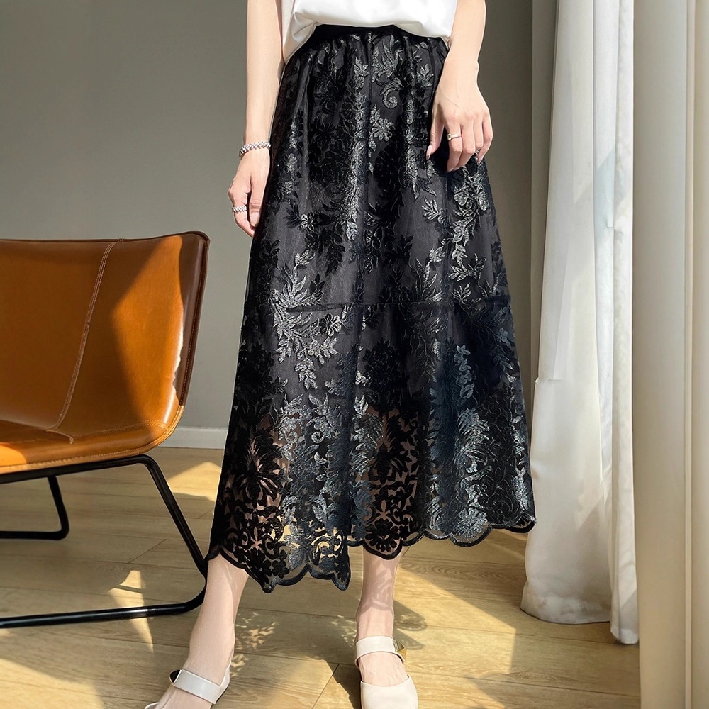 ChicShe Heavy Embroidery National Style A-Line For Women High Waist European Goods High-End French Elegant Covering Hips Lace_voghion.com