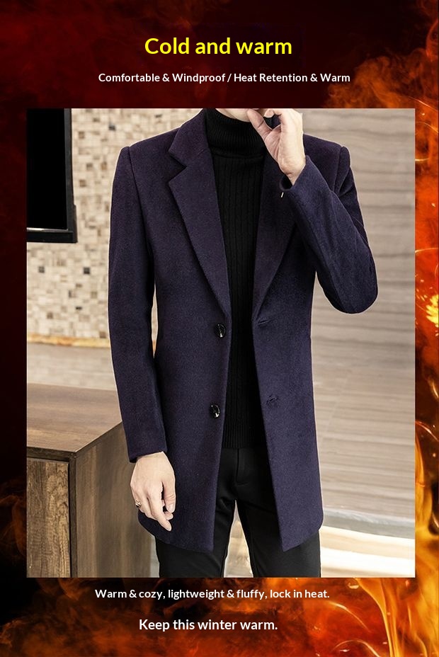 Manteau mi-long en laine style automne élégant hiver tendance coréen coupe slim pour homme_voghion.com