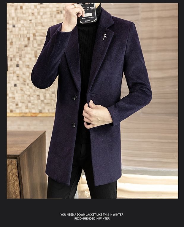 Manteau mi-long en laine style automne élégant hiver tendance coréen coupe slim pour homme_voghion.com