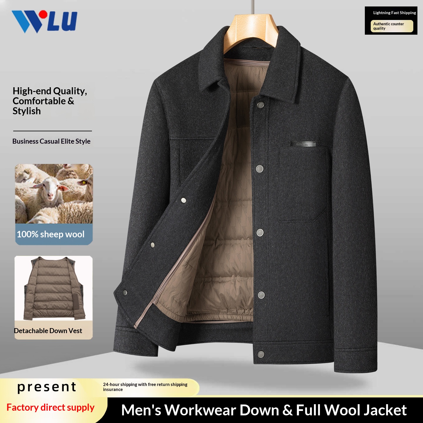 Manteau Boy Boy 100% laine double face Automne-Hiver 2025, nouveau manteau épais en duvet pour homme, vêtement de travail décontracté_voghion.com