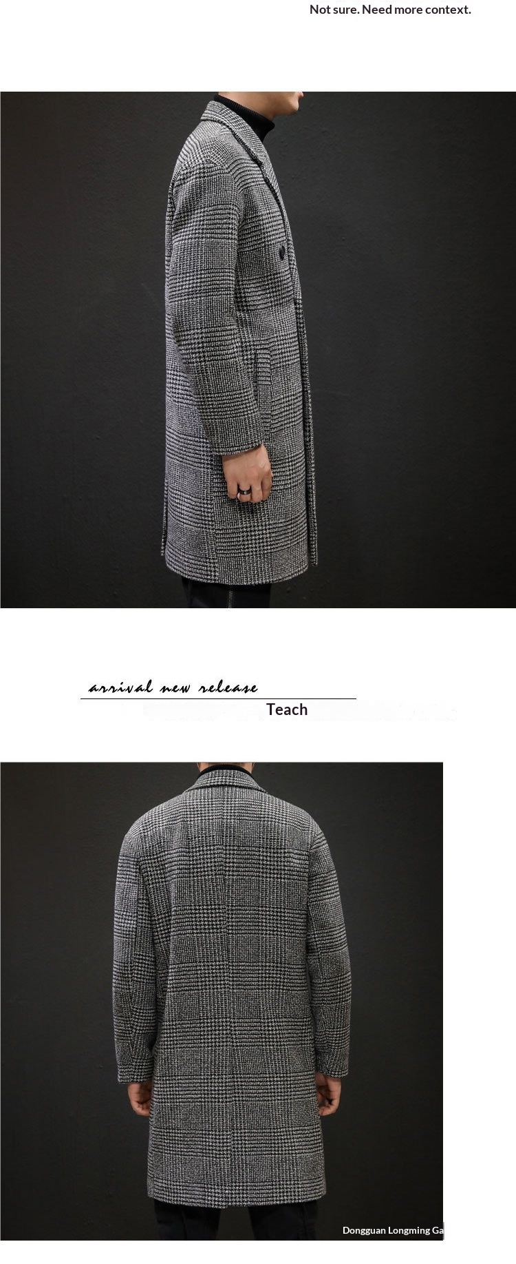 boy Boy Boy 2024 Autumn Winter Men's Wool Slim Fit Woolen Jacket Trench Plaid Double Breasted Mid-Length Coat White_voghion.com