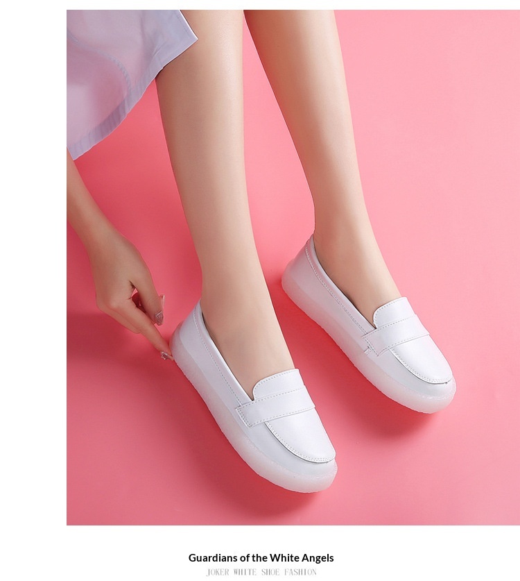 ShoeGlobe Nurse Echtleder, weiche Sohle, atmungsaktiv, ermüdungsfrei, flach, rutschfest, geruchshemmend, weiß, für den medizinischen Bereich_voghion.com