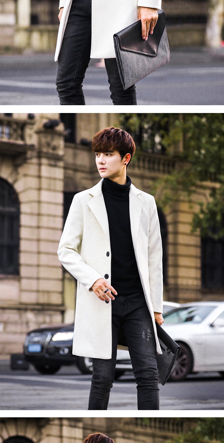 boy Boy Boy Autumn Winter New Wool Korean Style Slim Fit Mid-Length Trench Woolen Material Jacket Men's Coat_voghion.com