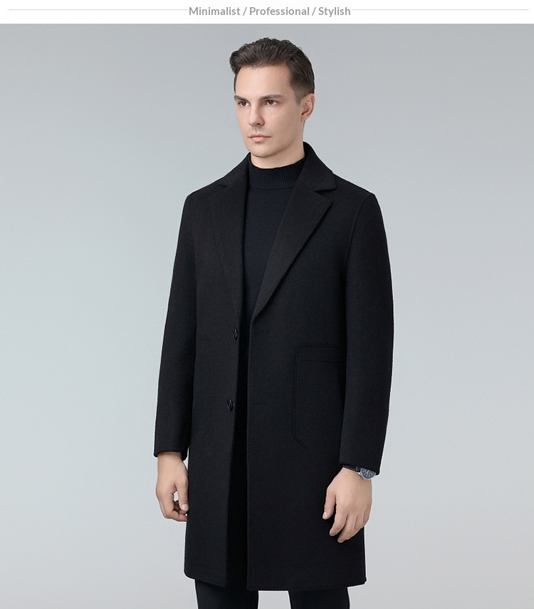 boy Boy Boy Autumn Winter Double-Sided Wool Mid-Length Solid Color Single-Breasted Jacket Trench Coat Men's Woolen Clothing_voghion.com