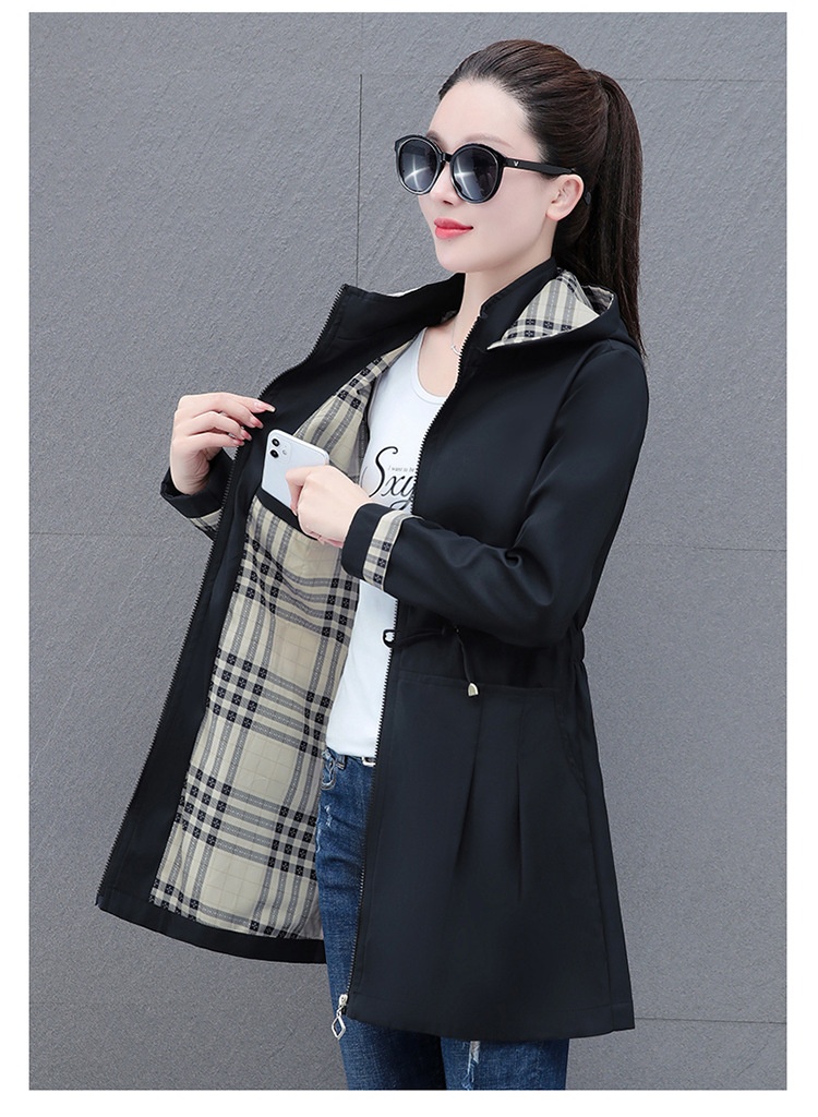 Damenbekleidung Damenbekleidung Damenbekleidung Mittellanger Trenchcoat mit abnehmbarer Kapuze für Damen, Frühling_voghion.com