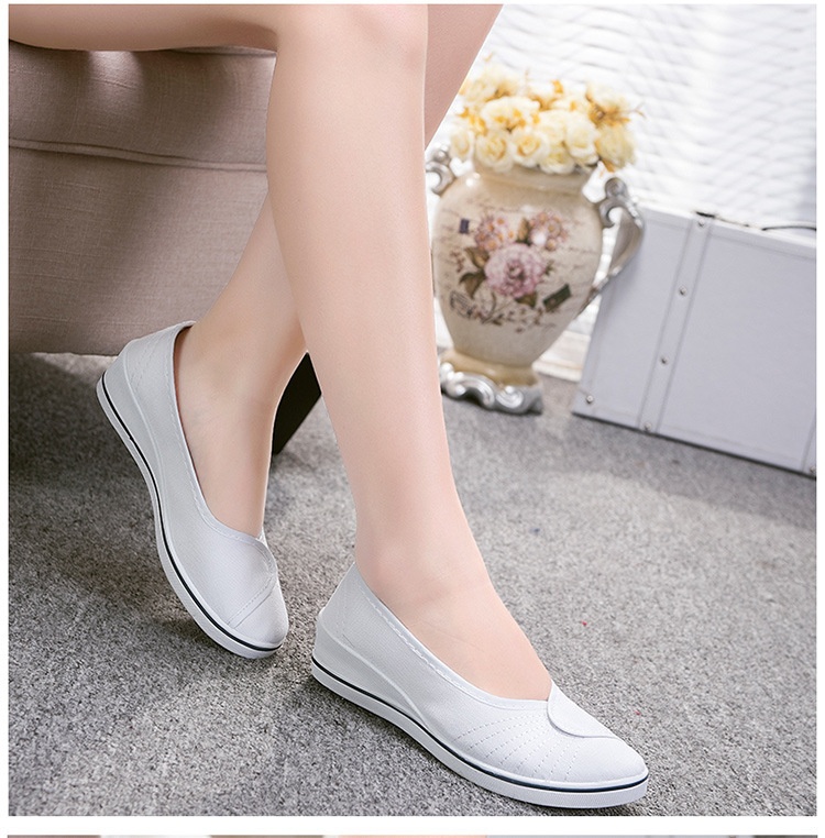 ShoeGlobe Low-Cut White Nurse Flat Wedge Soft Sole Canvas For Women Hotel Hospital Beauty Salon Work Shoes Wholesale_voghion.com