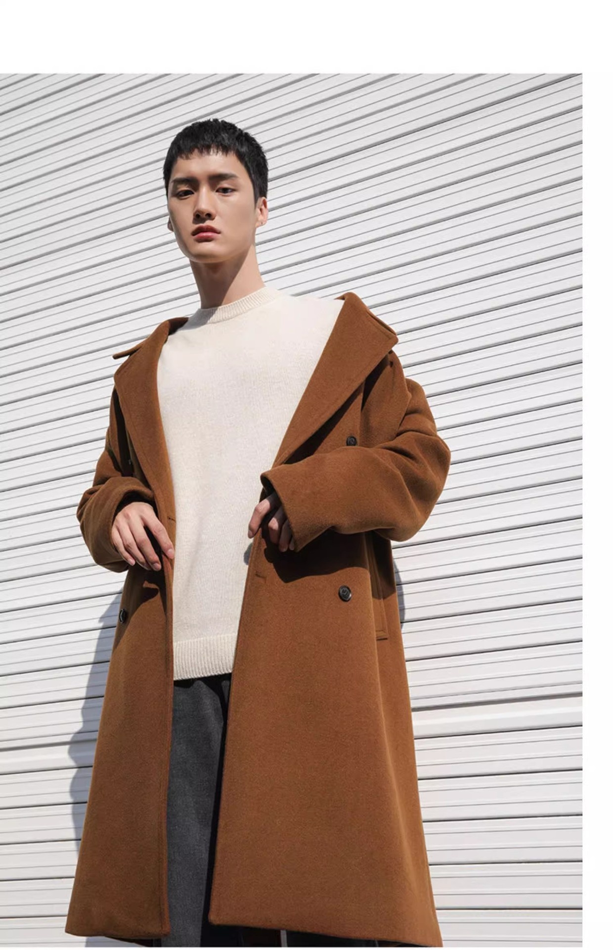 boy Boy Boy Trench Double-Breasted Black Mid-Length Coat Men's Autumn Winter Woolen Jacket_voghion.com