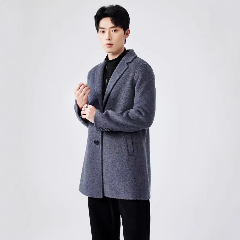 boy Boy Boy 100% Pure Double-Sided Wool Coat Men's Autumn Winter New Business Casual Mid-Length Jacket_voghion.com