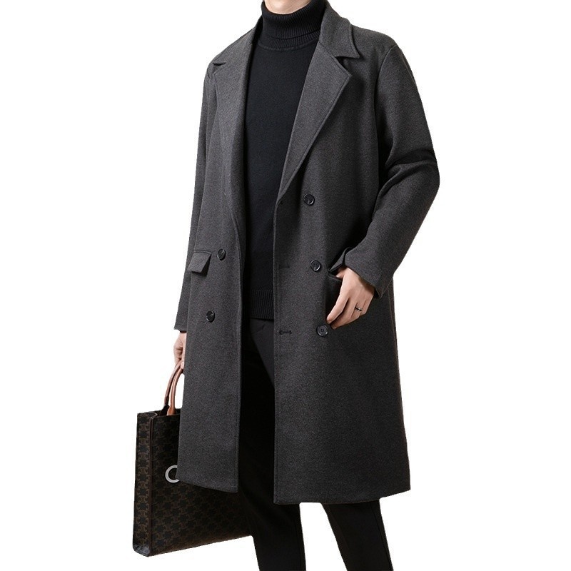 boy Boy Boy Thickened Overcoat Men's Winter Style Mid-Length Korean Version Double-Breasted Woolen Trench Coat_voghion.com
