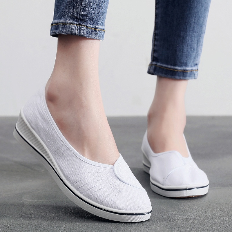 ShoeGlobe Nurse Shoes For Women, Wedge Soft Sole Non-Slip White Hospital Work Single Dance Black Cloth Shoes, Shallow Mouth_voghion.com