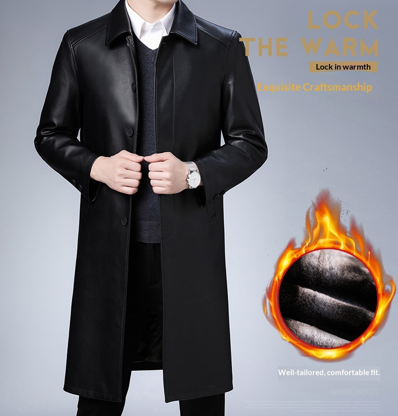 boy Boy Boy 2022 Winter New Men's PU Trench Casual Extended Over-the-Knee Jacket Middle-Aged Turn-Down Collar Leather Coat Wholesale_voghion.com
