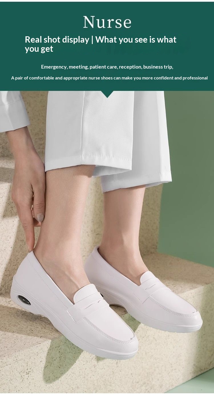 ShoeGlobe Air Cushion Krankenschwesterschuhe für Damen, Weiß, Flach, Weiche Höhenverstärkung, Bequem, Geruchsabweisend, Rutschfest, Dicke Sohle_voghion.com