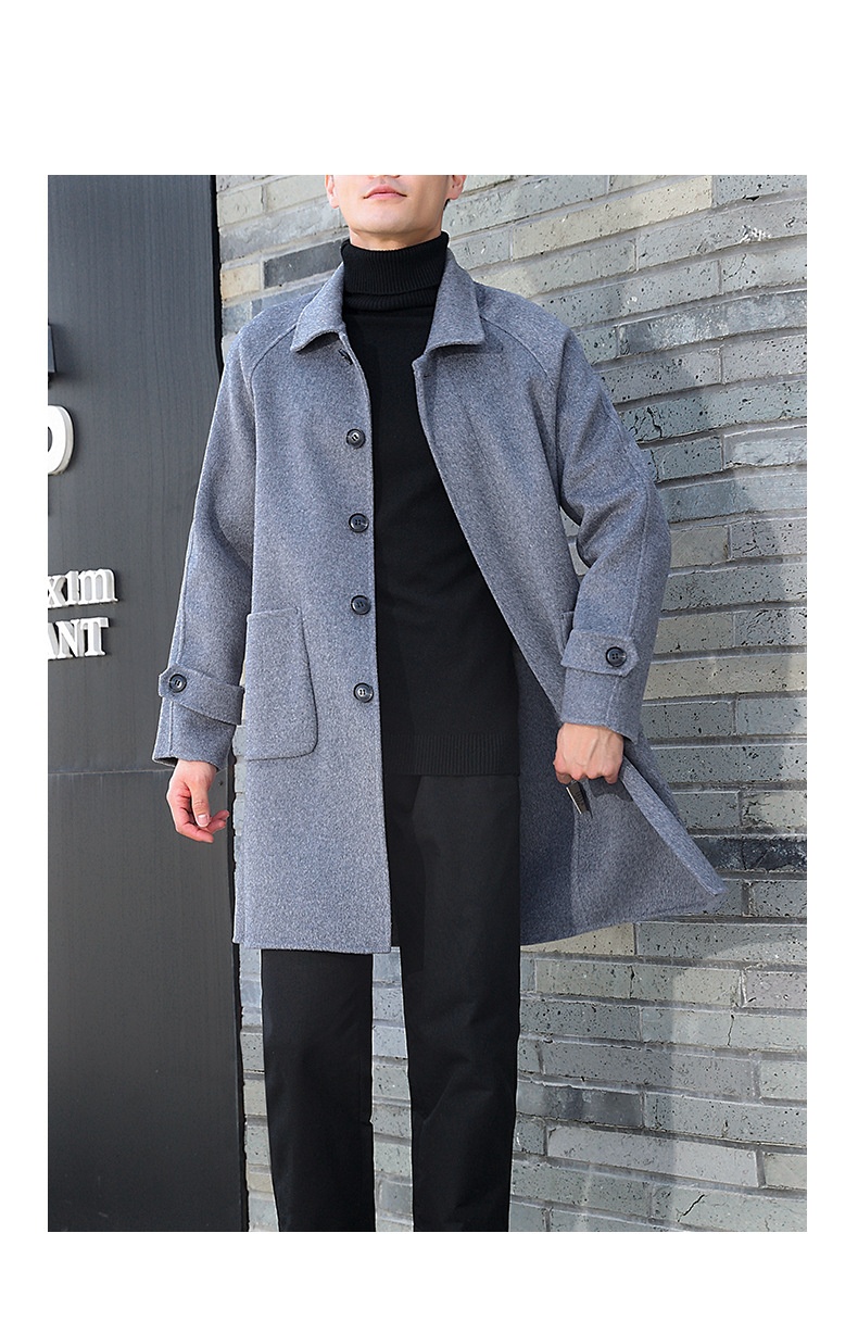 boy Boy Boy Autumn Winter New Pure Men's Loose Double-Sided Woolen Trench Coat Mid-Length Wool Korean Style Casual_voghion.com