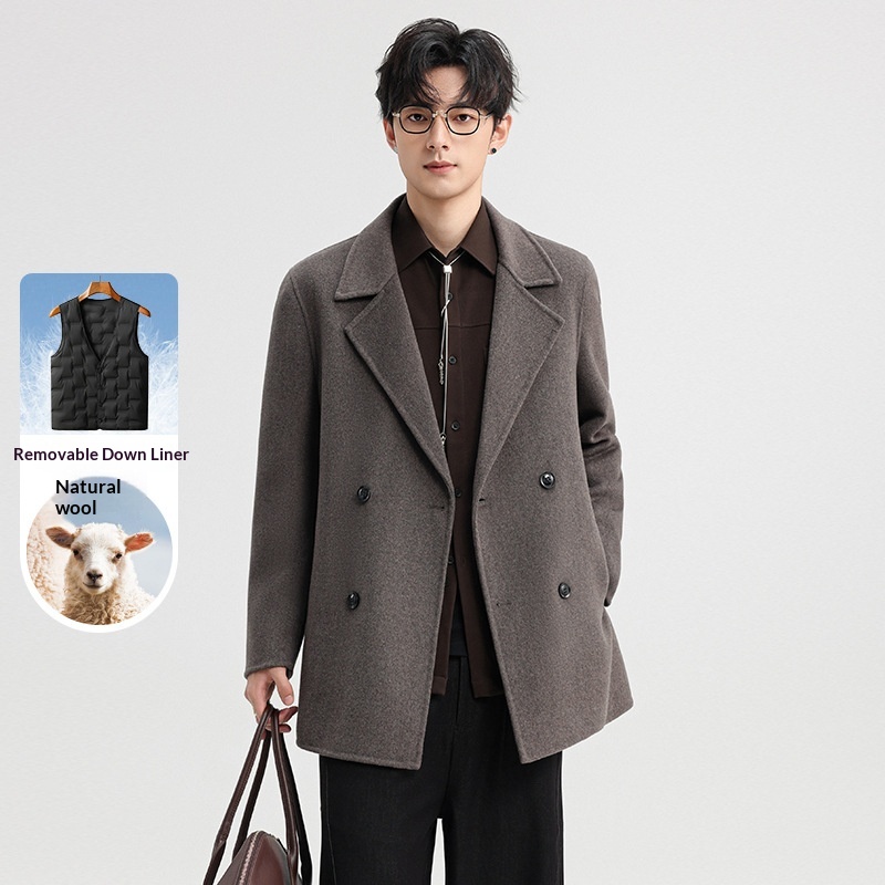 boy Boy Boy 2025 Autumn Winter Double-Sided Wool Men's Jacket New High-End Casual Short Coat Double-Breasted Down Liner_voghion.com