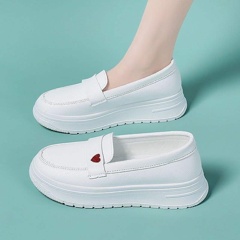 ShoeGlobe ShoeGlobe Yuechen Nurse Women, Soft Breathable, Thick Sole, Non-Slip, Hospital Work White Shoes, Slip-On, Height-Increasing_voghion.com