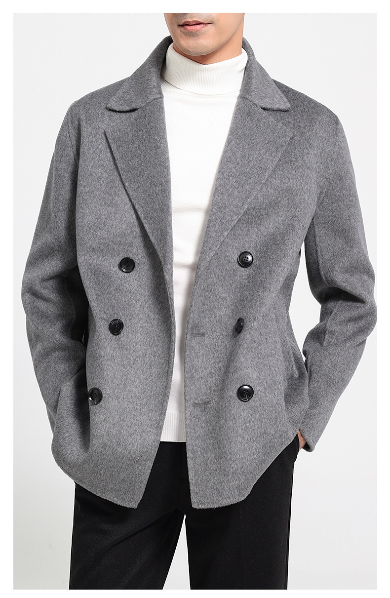boy Boy Boy 100% Wool Autumn Winter New Double-Sided Short Men's Coat Double-Breasted Suit Simple Business Jacket_voghion.com