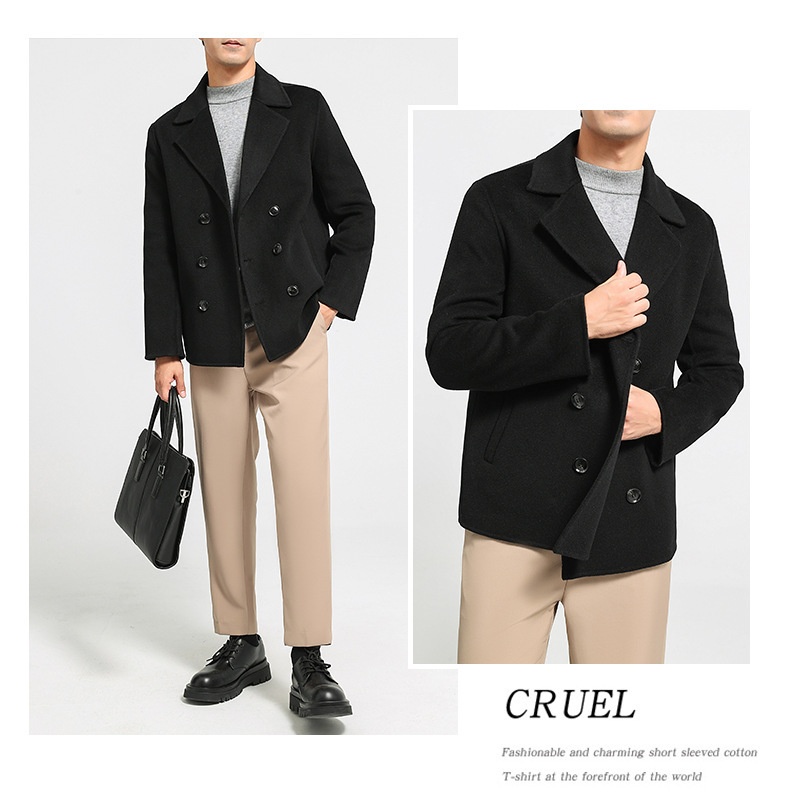 boy Boy Boy 100% Wool Autumn Winter New Double-Sided Short Men's Coat Double-Breasted Suit Simple Business Jacket_voghion.com
