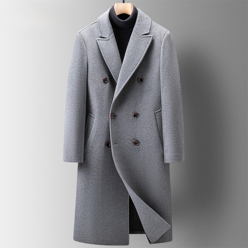 boy Boy Boy Cross-Border Autumn Winter New Double-Breasted Over-the-Knee Long Men's Thickened Wool Trench Coat Woolen Jacket_voghion.com