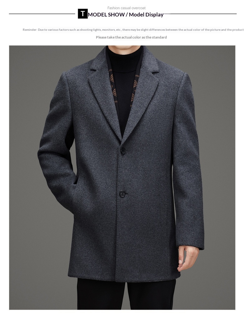 Herren-Herbst-Winter-Anzug, hochwertiger, fleecegefütterter Wollmantel, mittellange Jacke_voghion.com