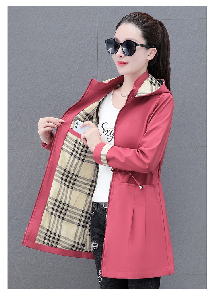 Damenbekleidung Damenbekleidung Damenbekleidung Mittellanger Trenchcoat mit abnehmbarer Kapuze für Damen, Frühling_voghion.com