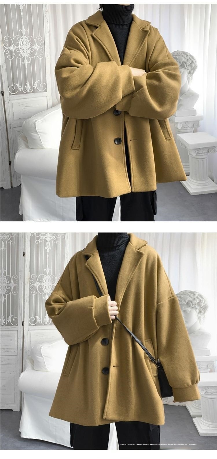 boy Boy Boy Medium Length Men's Jacket Autumn Winter Korean Version Loose Ins Trend Brand Simple Stylish Wool Trench Coat_voghion.com
